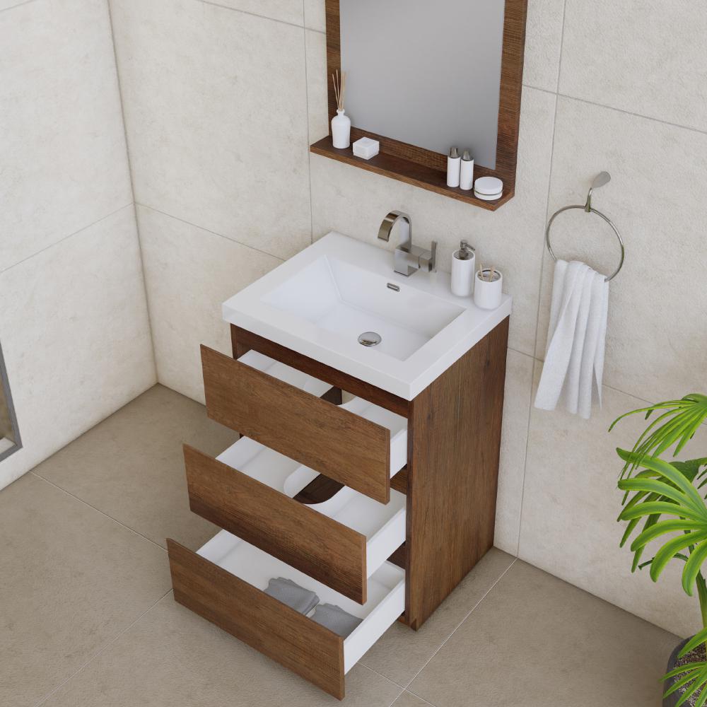 Paterno 24" Modern Freestanding Bathroom Vanity in Rosewood. Picture 5