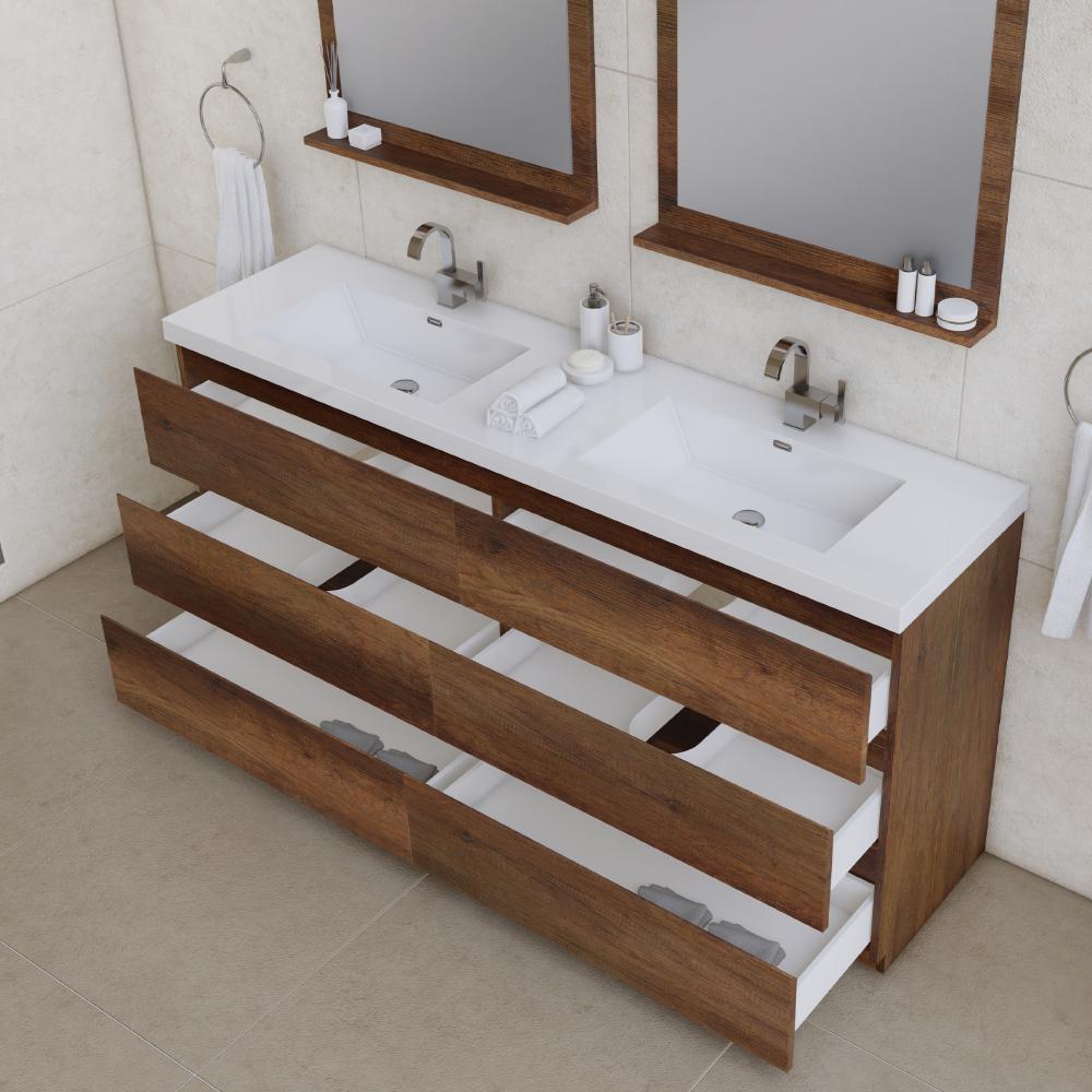 Paterno 72" Modern Freestanding Bathroom Vanity in Rosewood. Picture 5