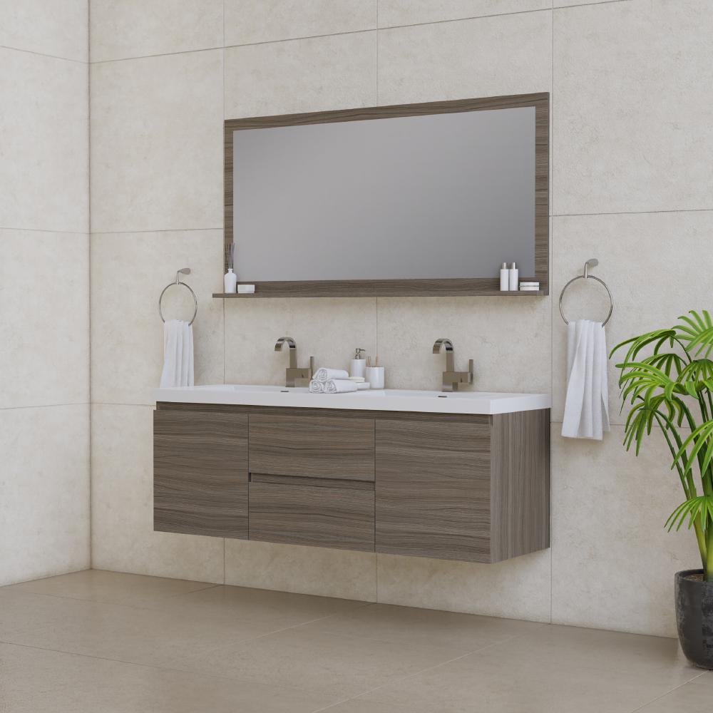 Paterno 60" Double Modern Wall Mounted Bathroom Vanity in Gray. Picture 2