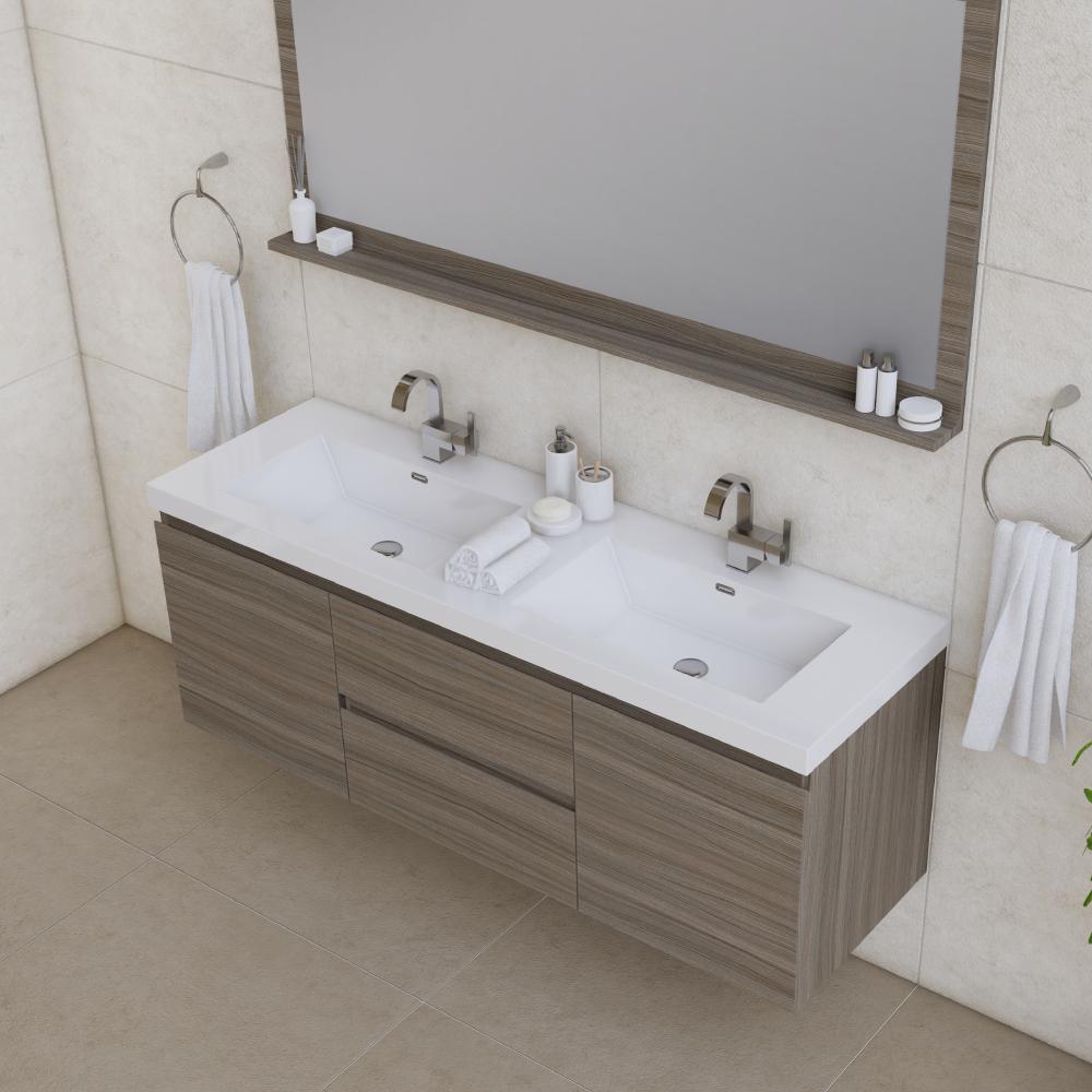 Paterno 60" Double Modern Wall Mounted Bathroom Vanity in Gray. Picture 5