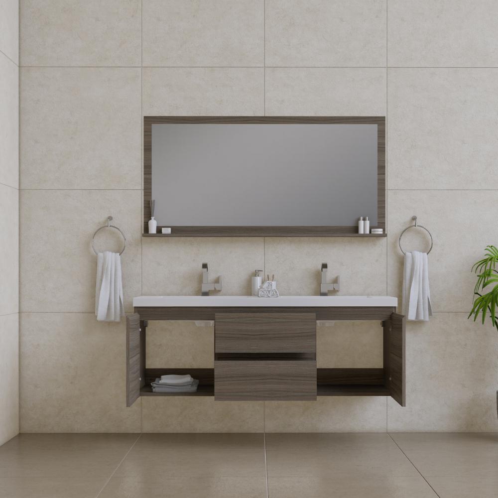 Paterno 60" Double Modern Wall Mounted Bathroom Vanity in Gray. Picture 3