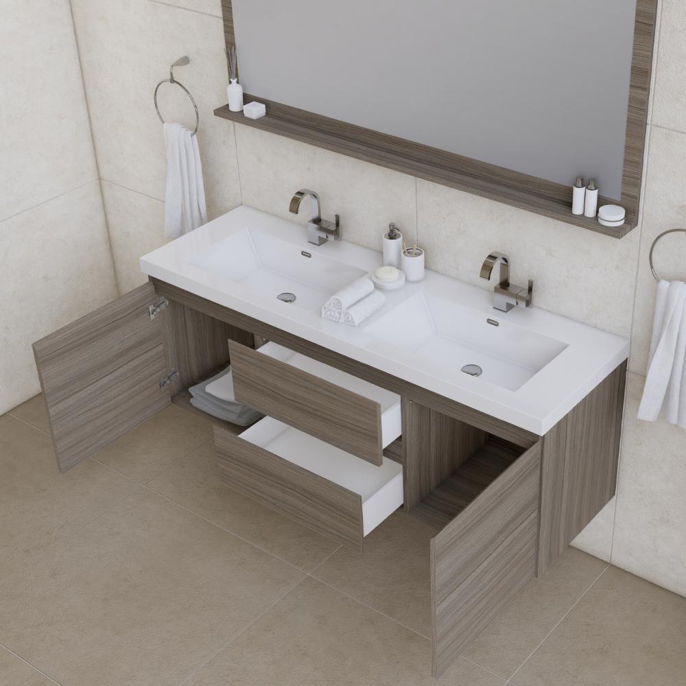 Paterno 60" Double Modern Wall Mounted Bathroom Vanity in Gray. Picture 4