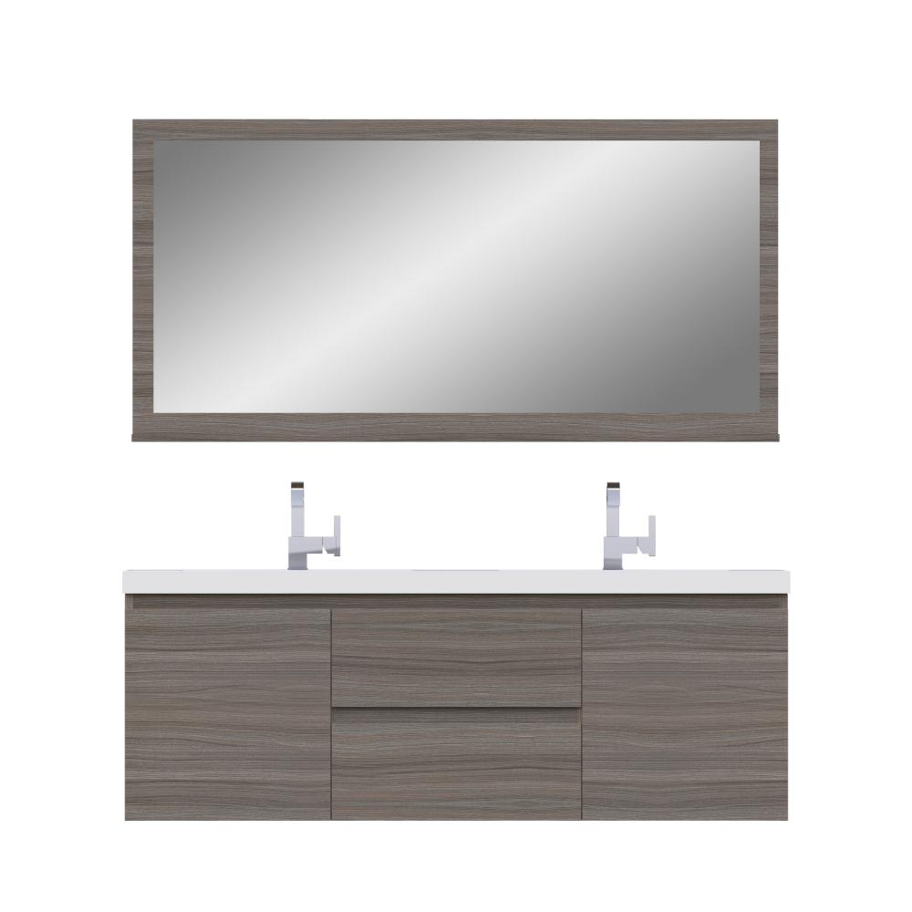 Paterno 60" Double Modern Wall Mounted Bathroom Vanity in Gray. Picture 6