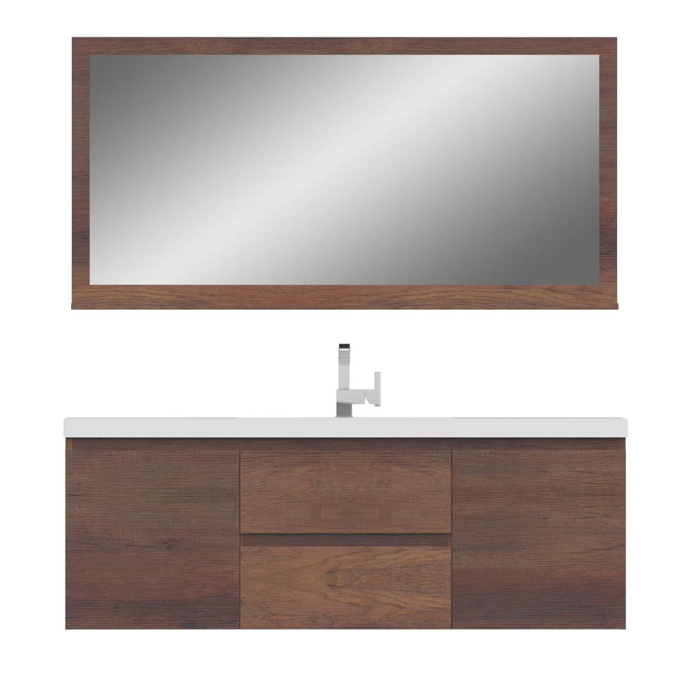 Paterno 60" Single Modern Wall Mounted Bathroom Vanity in Rosewood. Picture 6