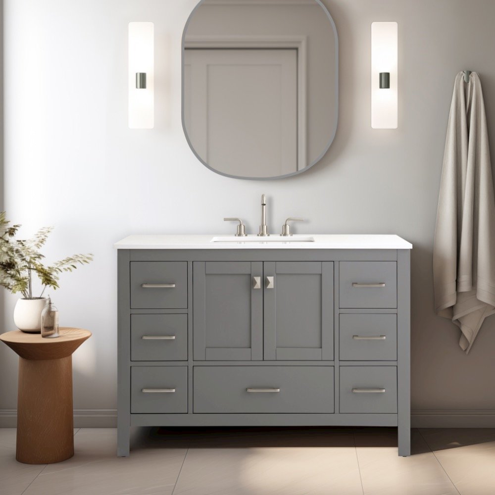 Vanea 48"  Bathroom Vanity with Quartz Top in Gray. Picture 2