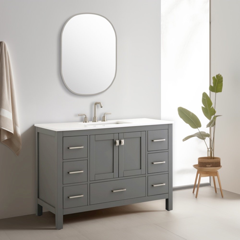 Vanea 48"  Bathroom Vanity with Quartz Top in Gray. Picture 3