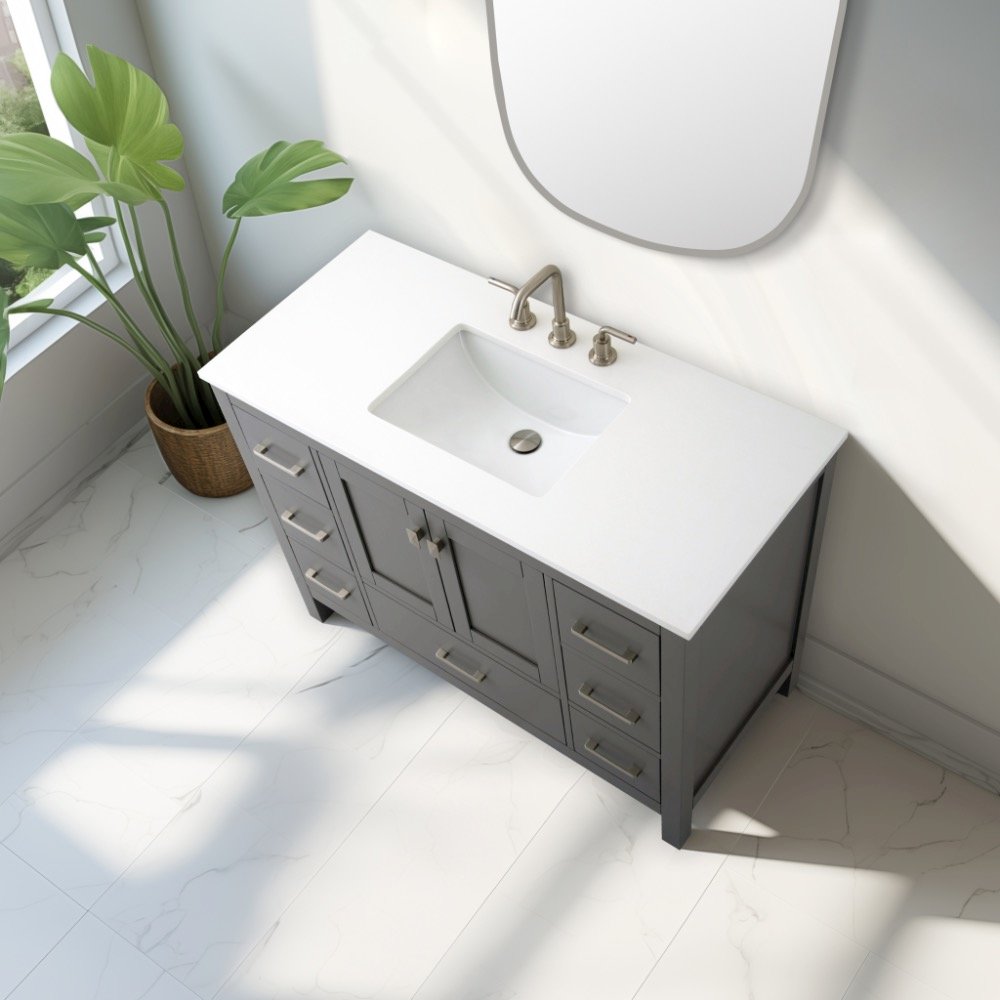 Vanea 48"  Bathroom Vanity with Quartz Top in Gray. Picture 4