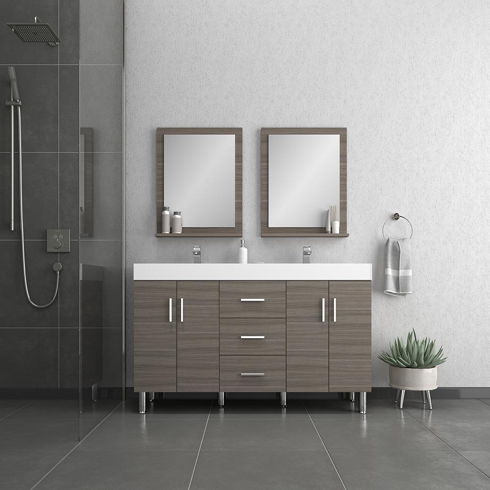 Ripley 60" Modern Double Bathroom Vanity in Gray. Picture 1