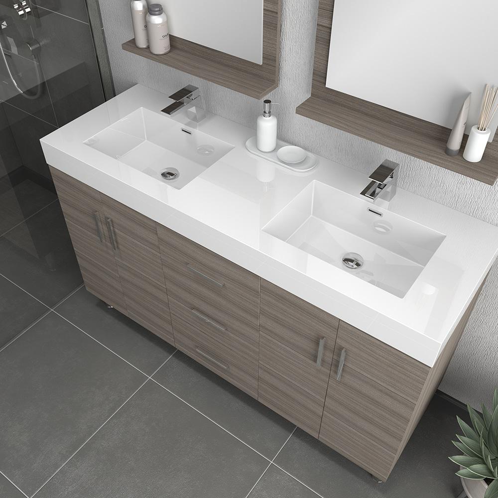 Ripley 60" Modern Double Bathroom Vanity in Gray. Picture 2
