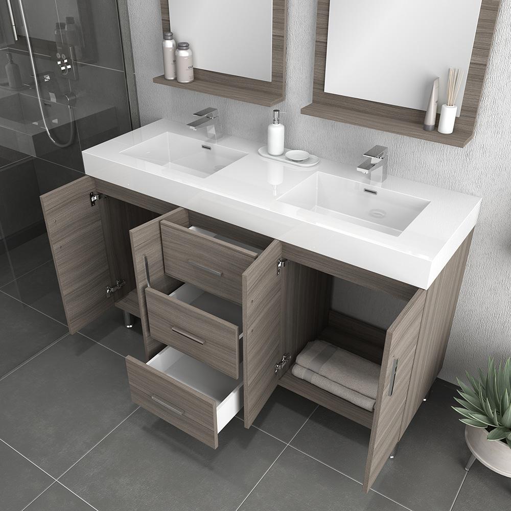 Ripley 60" Modern Double Bathroom Vanity in Gray. Picture 4