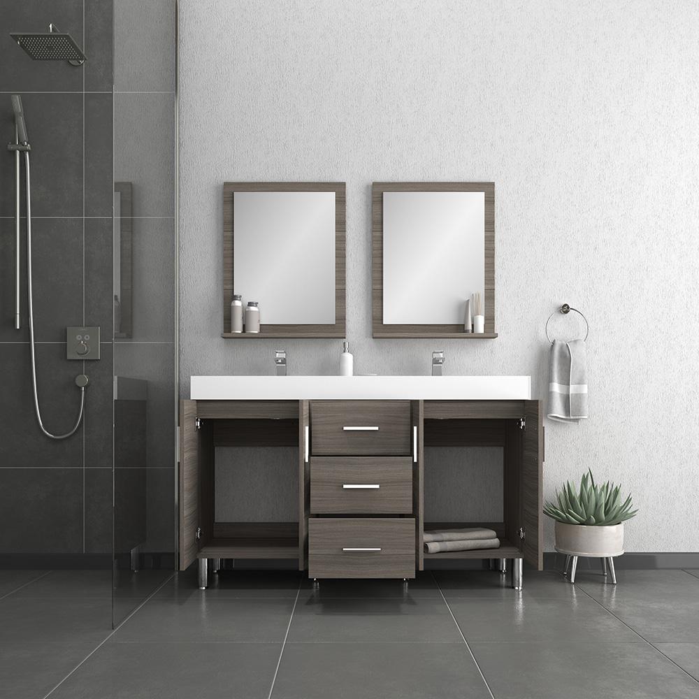 Ripley 60" Modern Double Bathroom Vanity in Gray. Picture 5
