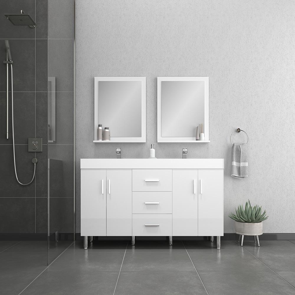 Ripley 60" Modern Double Bathroom Vanity in White. Picture 1