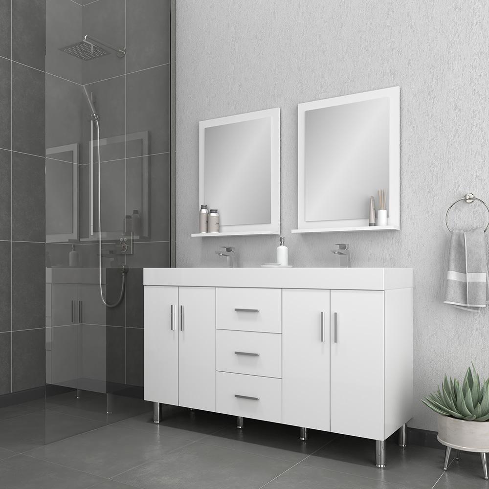 Ripley 60" Modern Double Bathroom Vanity in White. Picture 2