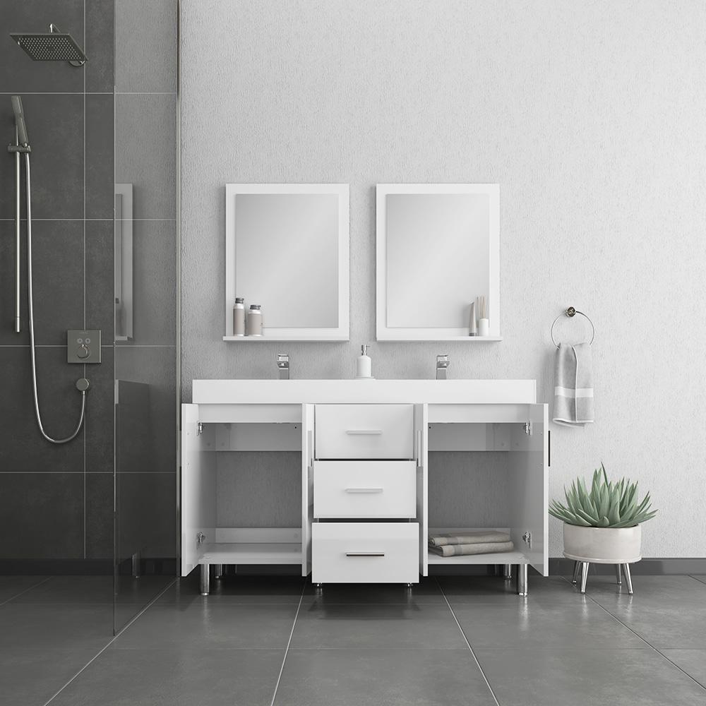 Ripley 60" Modern Double Bathroom Vanity in White. Picture 5