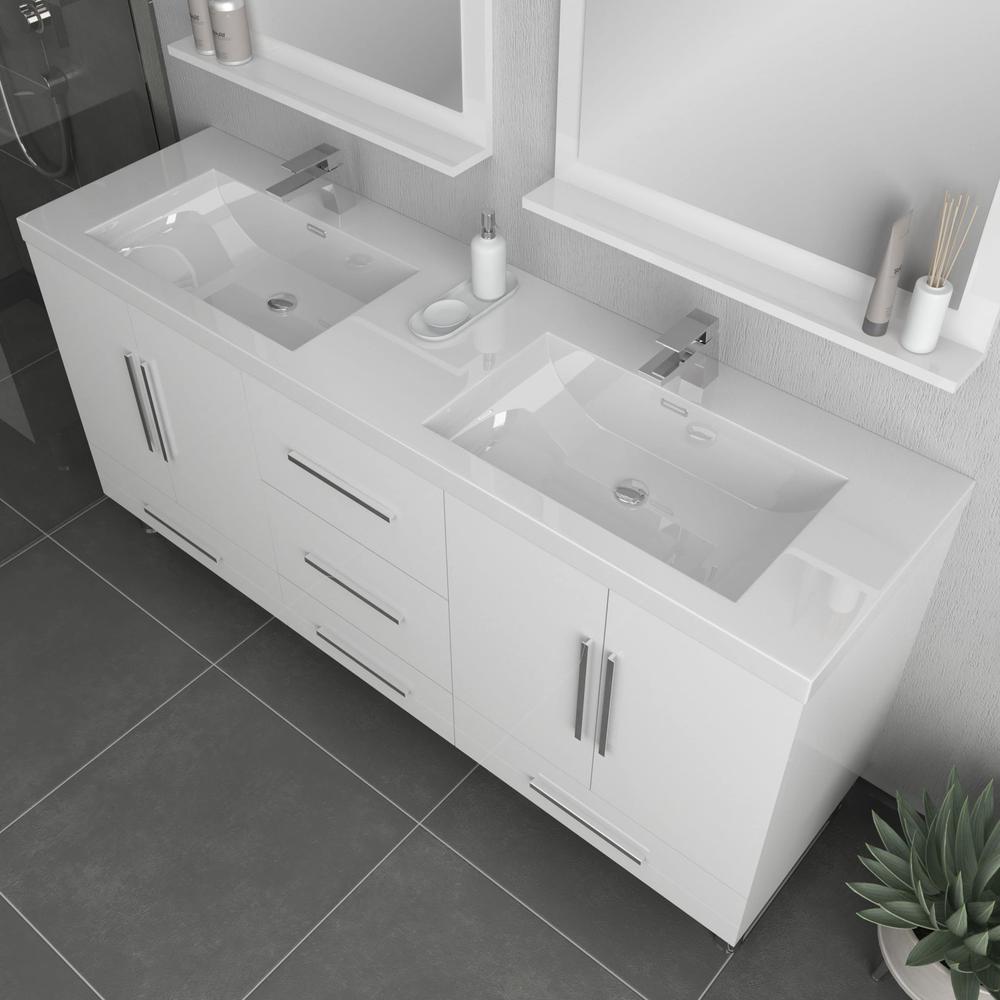 Ripley 72" Modern Double Bathroom Vanity in White. Picture 2