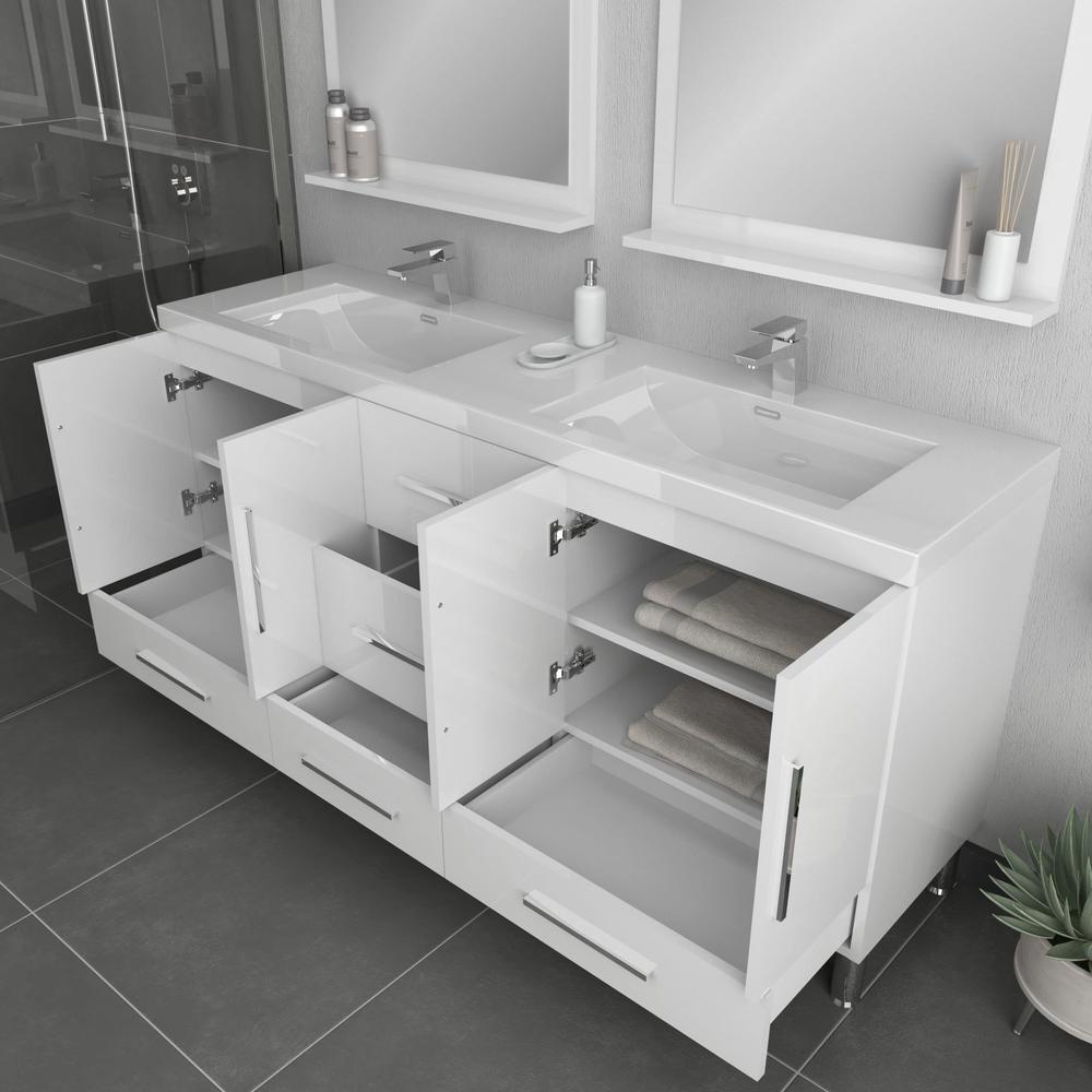 Ripley 72" Modern Double Bathroom Vanity in White. Picture 3