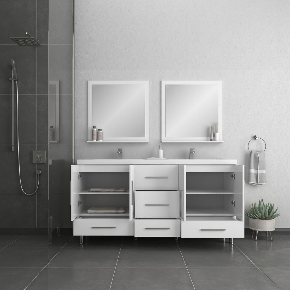 Ripley 72" Modern Double Bathroom Vanity in White. Picture 4