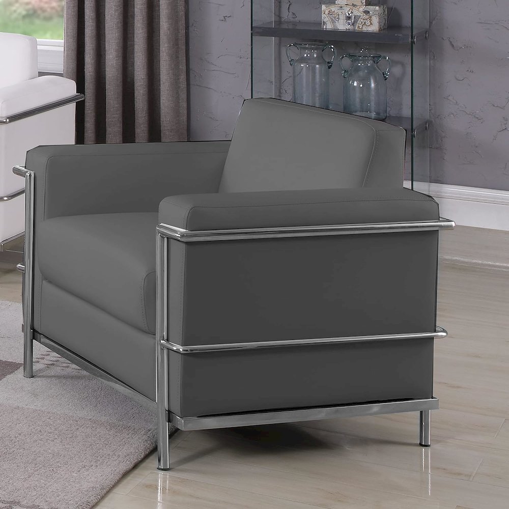 Best Master Furniture Sherry 36" Modern Faux Leather Accent Chair in Dark Gray. Picture 2