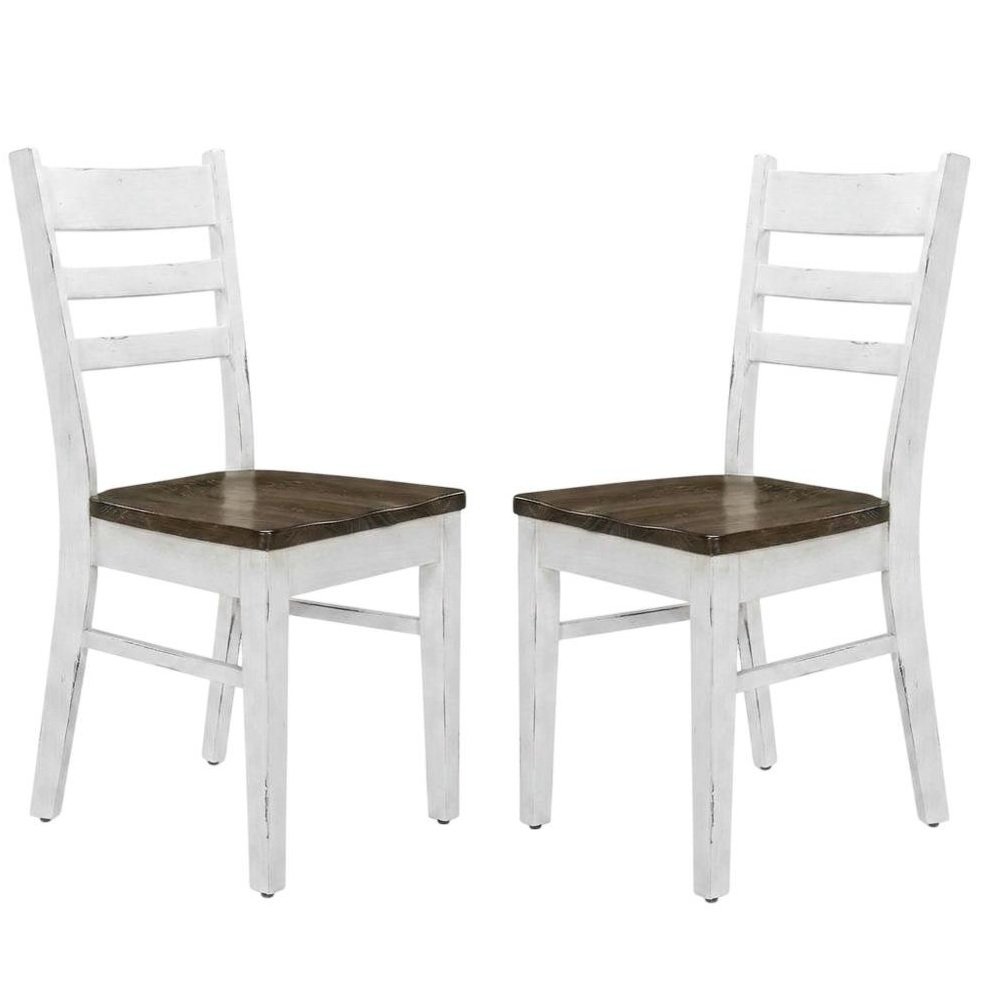 White Farmhouse Dining Chairs Set of 2 with Ladderback Design and Sturdy Frame. Picture 1