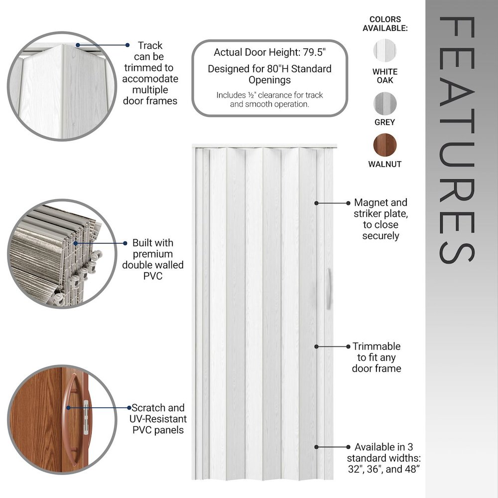 48" W Double Walled Foldable Heavy Duty Accordion Doors, Walnut. Picture 3