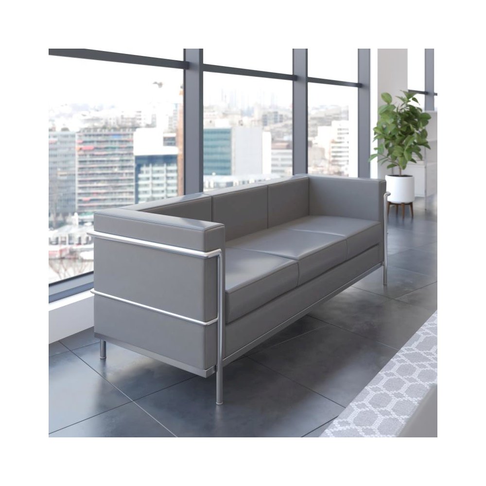 Hercules Regal Series Contemporary Gray LeatherSoft Sofa with Encasing Frame. Picture 2