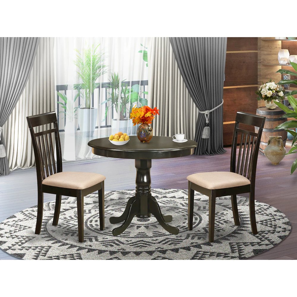 ANCA3-CAP-C 3 Pc small Kitchen Table set-breakfast nook plus 2 dinette Chairs. Picture 6