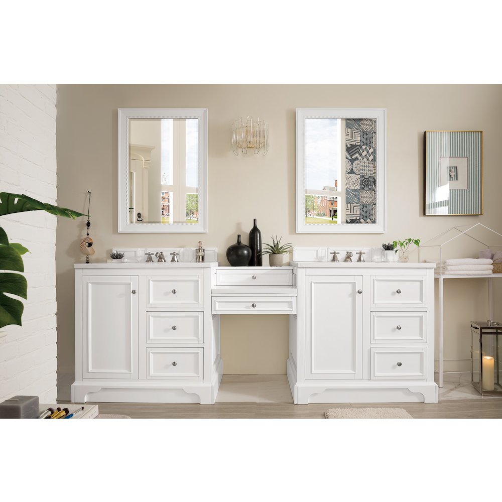 94" Double Vanity Set, Bright White w/ 3 CM White Zeus Quartz Top. Picture 3
