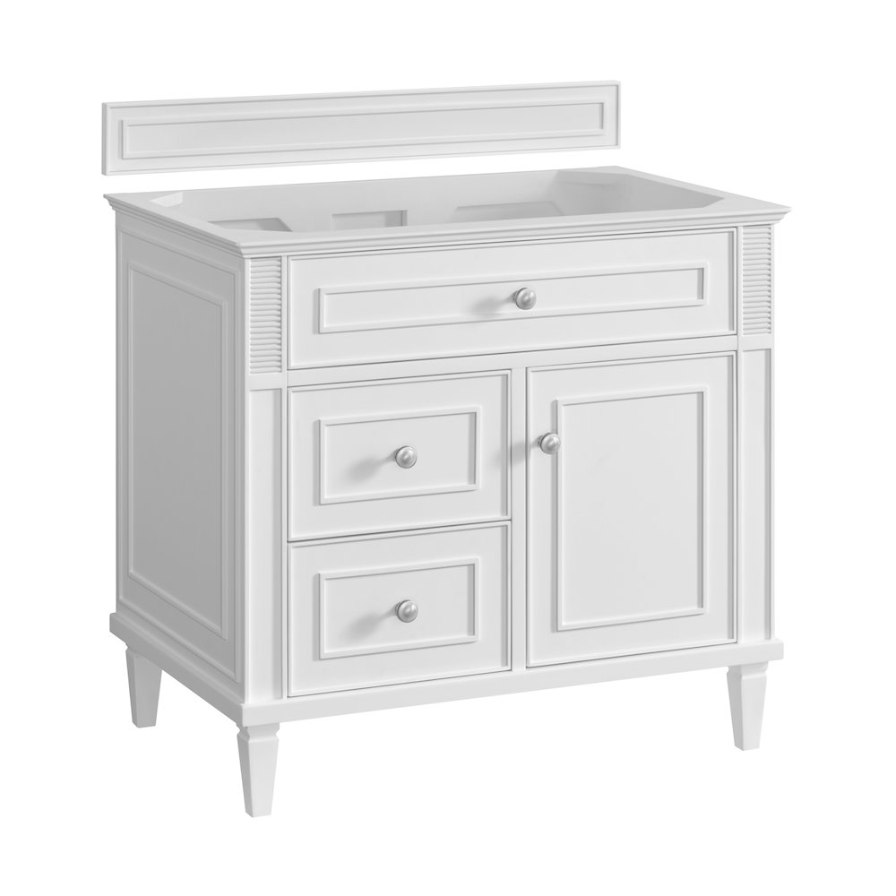 36" Single Vanity, Bright White w/ 3 CM Charcoal Soapstone Quartz Top. Picture 2
