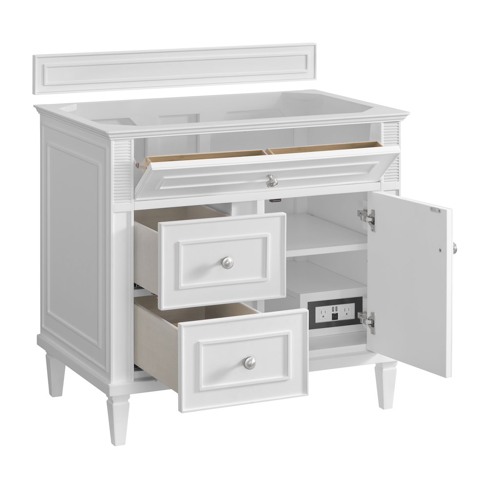 36" Single Vanity, Bright White w/ 3 CM Charcoal Soapstone Quartz Top. Picture 8