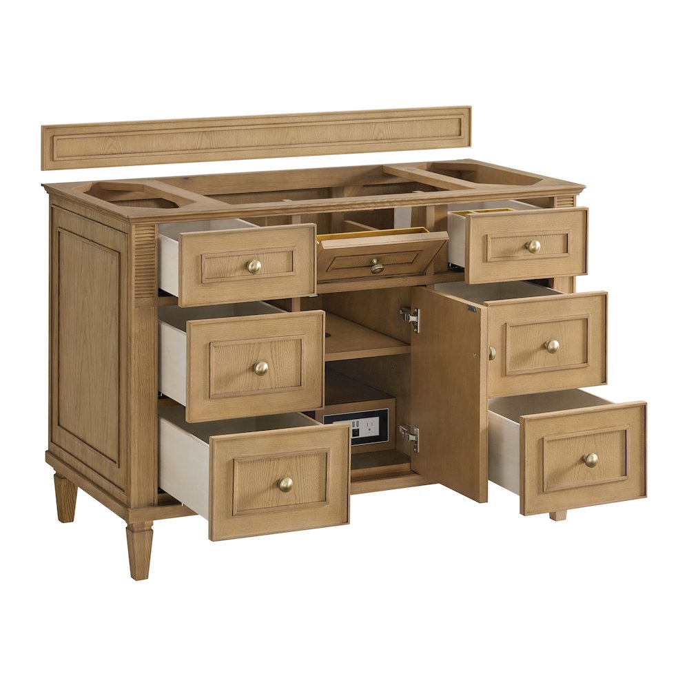 48" Single Vanity, Light Natural Oak w/ 3 CM Charcoal Soapstone Quartz Top. Picture 8
