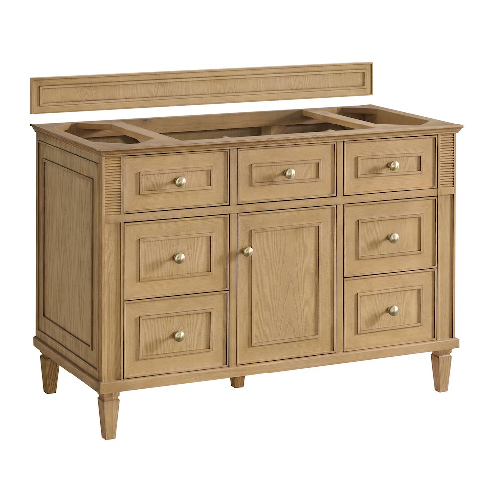 48" Single Vanity, Light Natural Oak w/ 3 CM Charcoal Soapstone Quartz Top. Picture 2