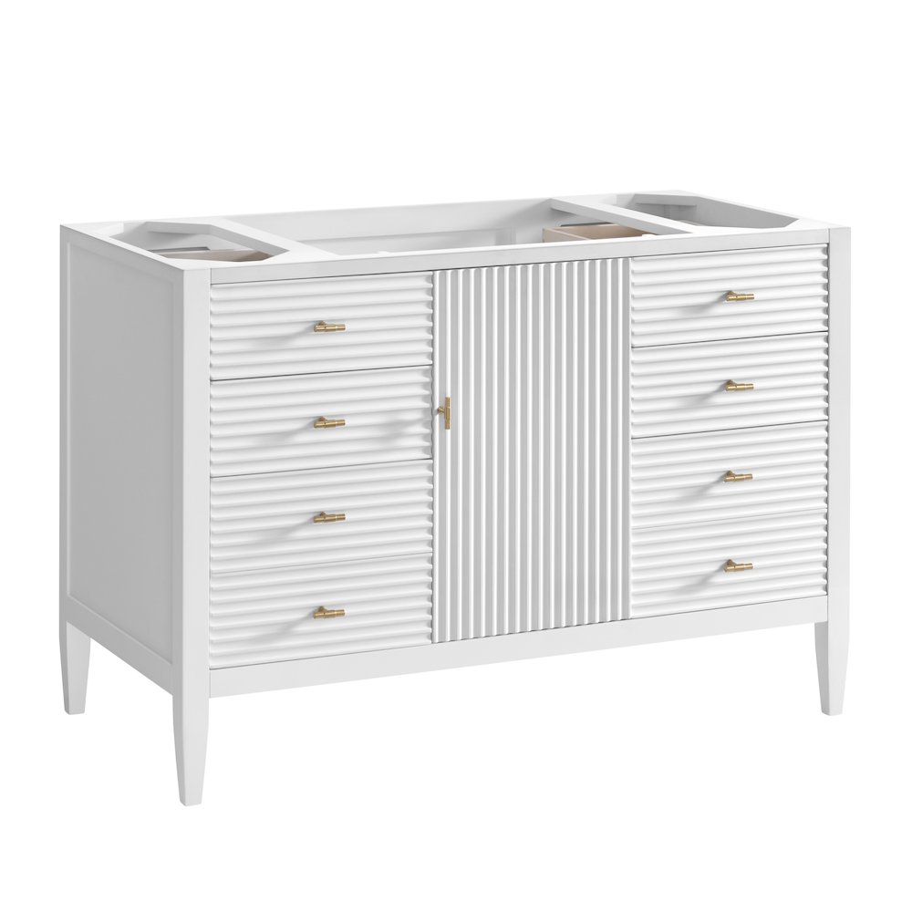 48" Vanity, Bright White w/ 3 CM Eternal Marfil Quartz Top. Picture 2
