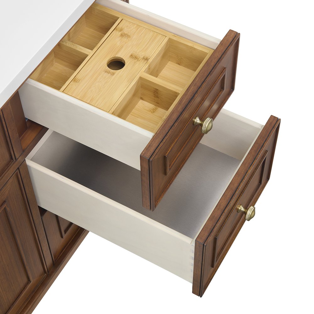48" Single Vanity, Mid-Century Walnut w/ 3 CM Ethereal Noctis Quartz Top. Picture 13