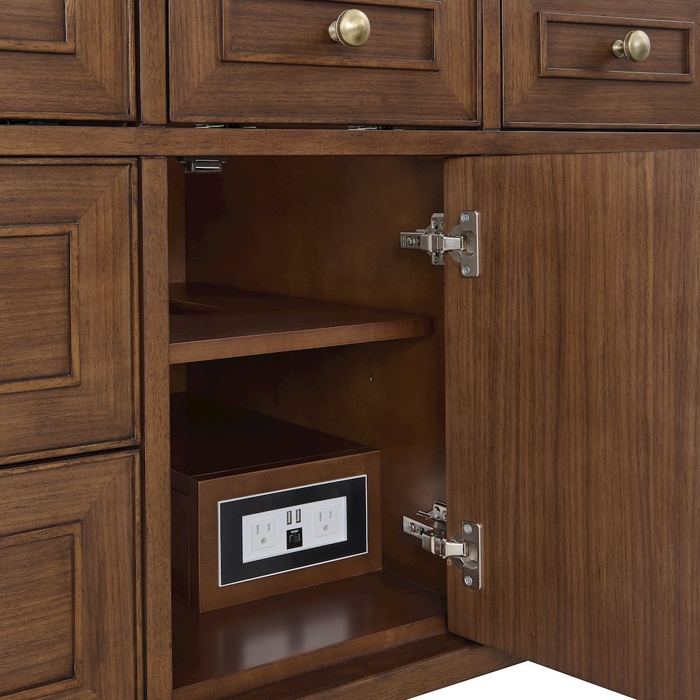 48" Single Vanity, Mid-Century Walnut w/ 3 CM Ethereal Noctis Quartz Top. Picture 12