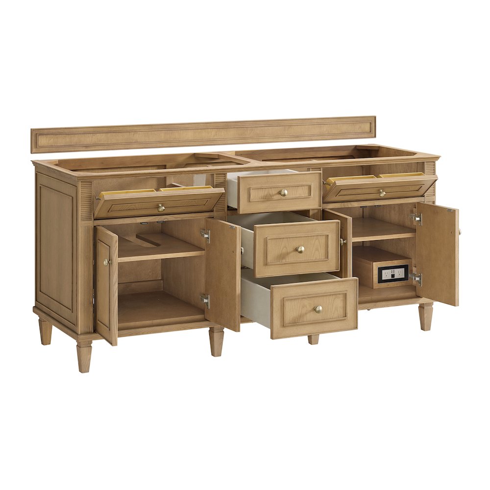 72" Double Vanity, Light Natural Oak w/ 3 CM Ethereal Noctis Quartz Top. Picture 8
