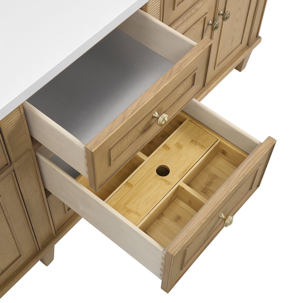 72" Double Vanity, Light Natural Oak w/ 3 CM Ethereal Noctis Quartz Top. Picture 12