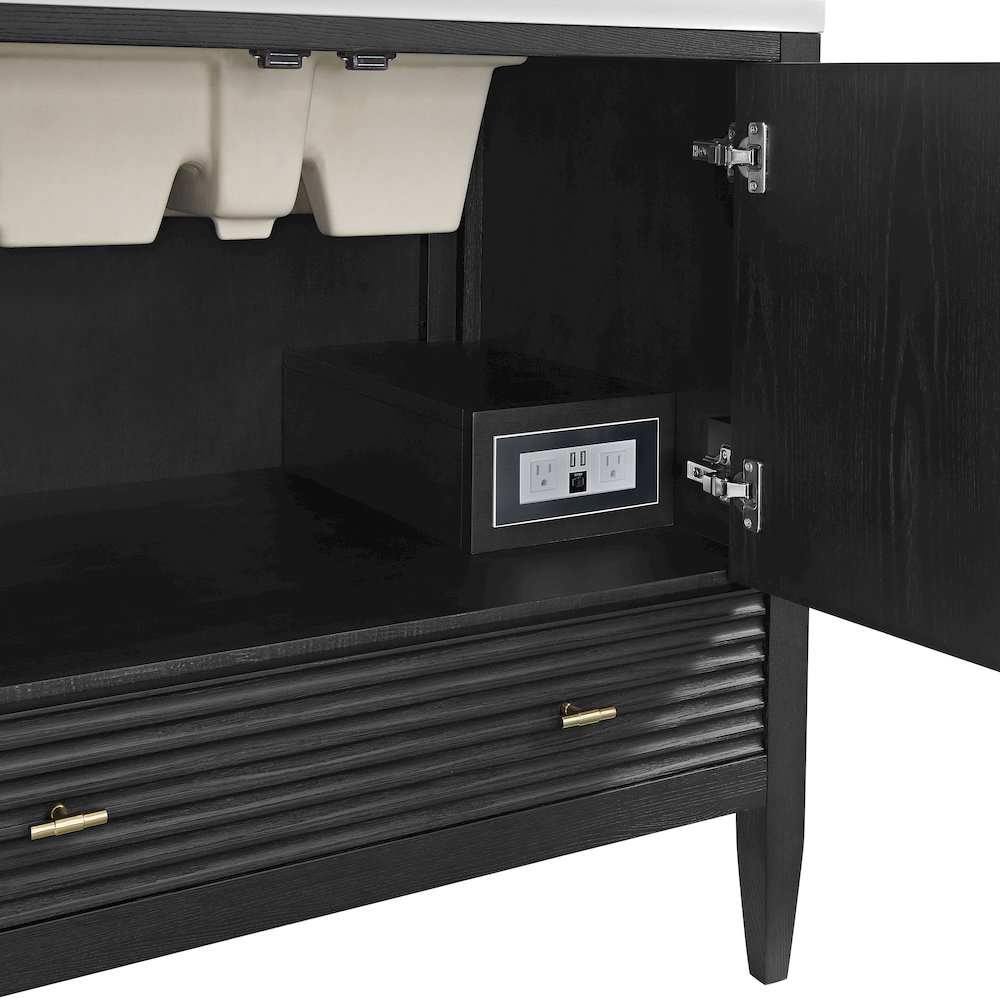 36" Vanity, Carbon Oak w/ 3 CM Victorian Silver Quartz Top. Picture 11