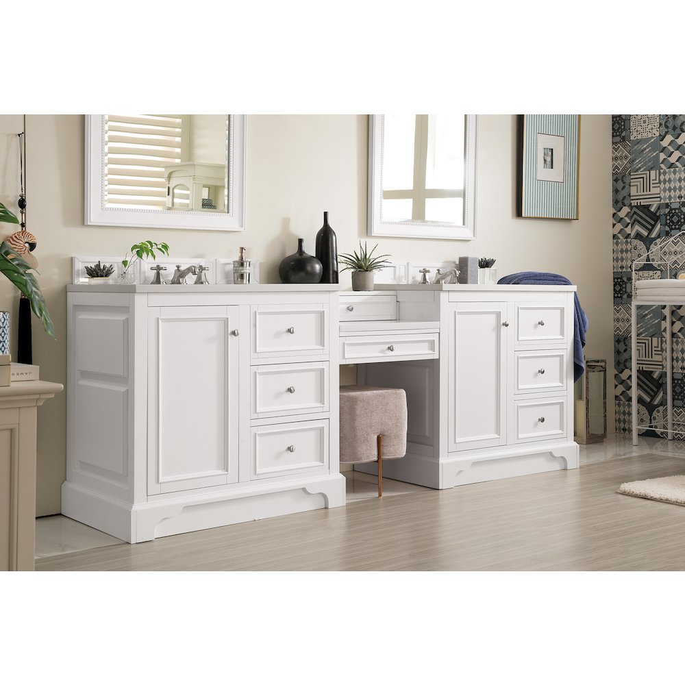 94" Double Vanity Set, Bright White w/ 3 CM White Zeus Quartz Top. Picture 4