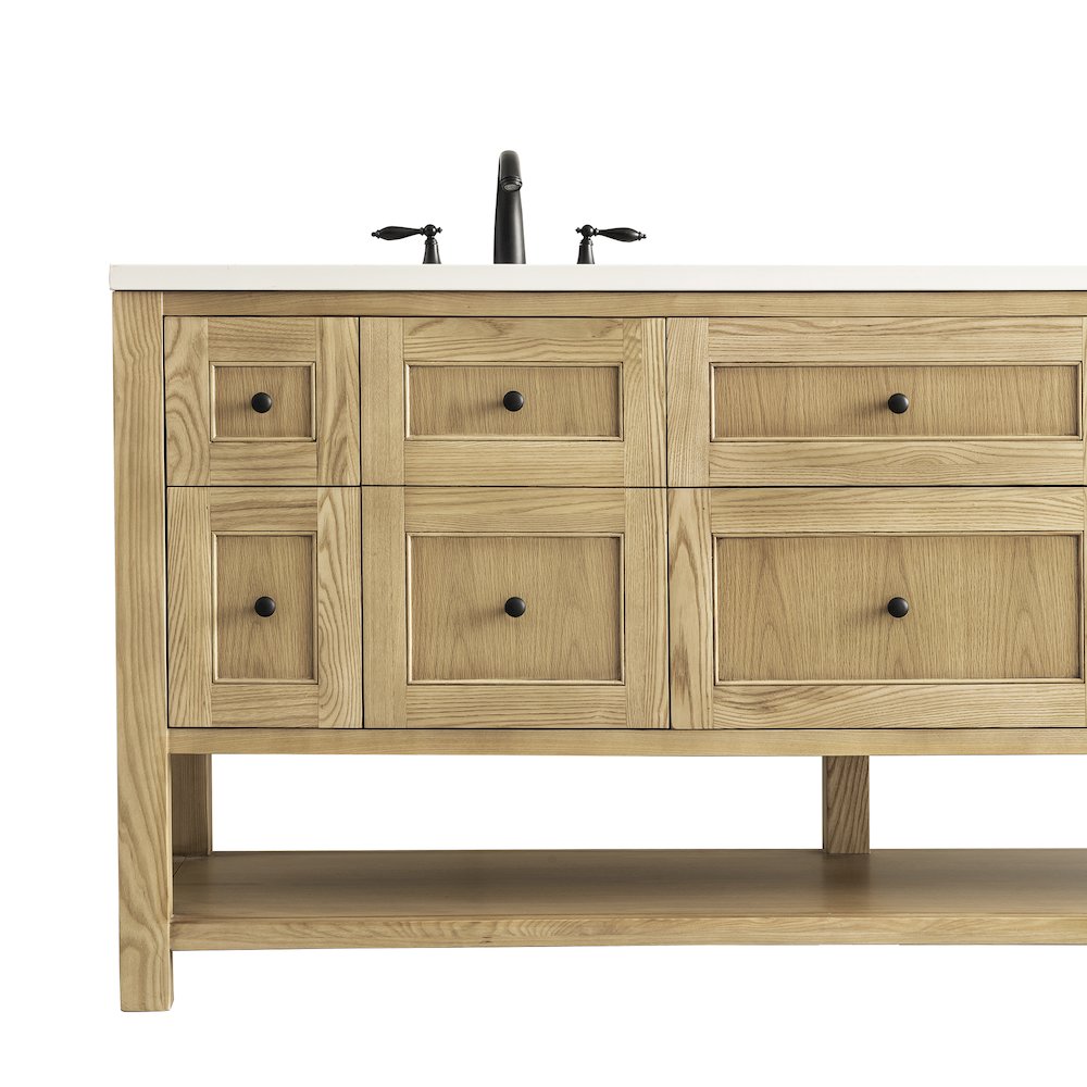 72" Double Vanity, Light Natural Oak w/ 3 CM White Zeus Top. Picture 12