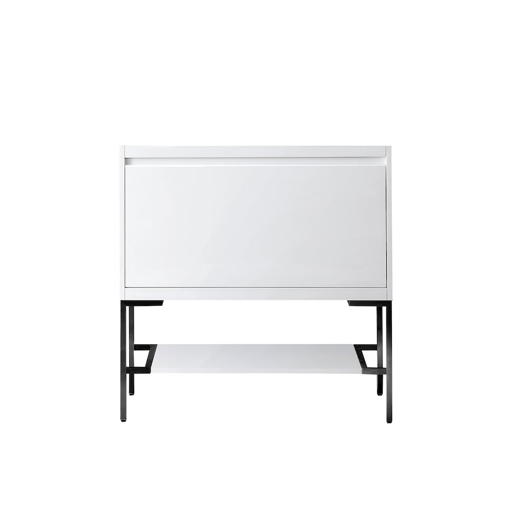 35.4" Single Vanity Cabinet, Glossy White, Matte Black Base. Picture 1