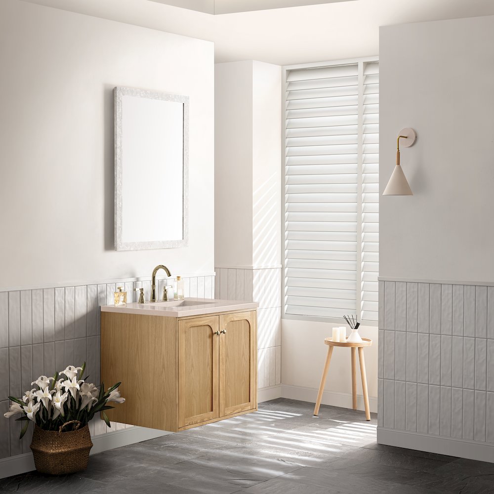 30" Single Vanity, Light Natural Oak w/ 3 CM Eternal Marfil Top. Picture 6