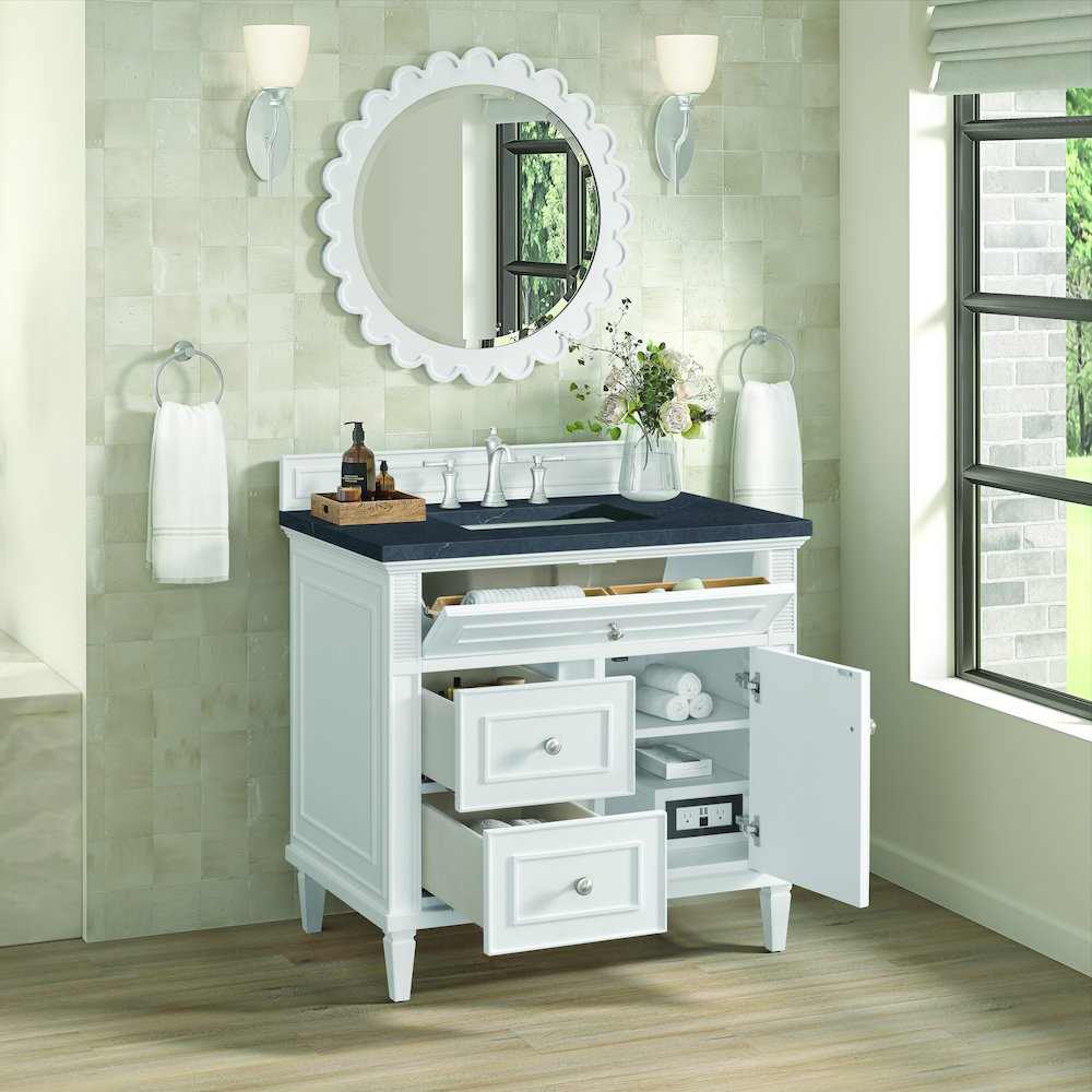 36" Single Vanity, Bright White w/ 3 CM Charcoal Soapstone Quartz Top. Picture 5