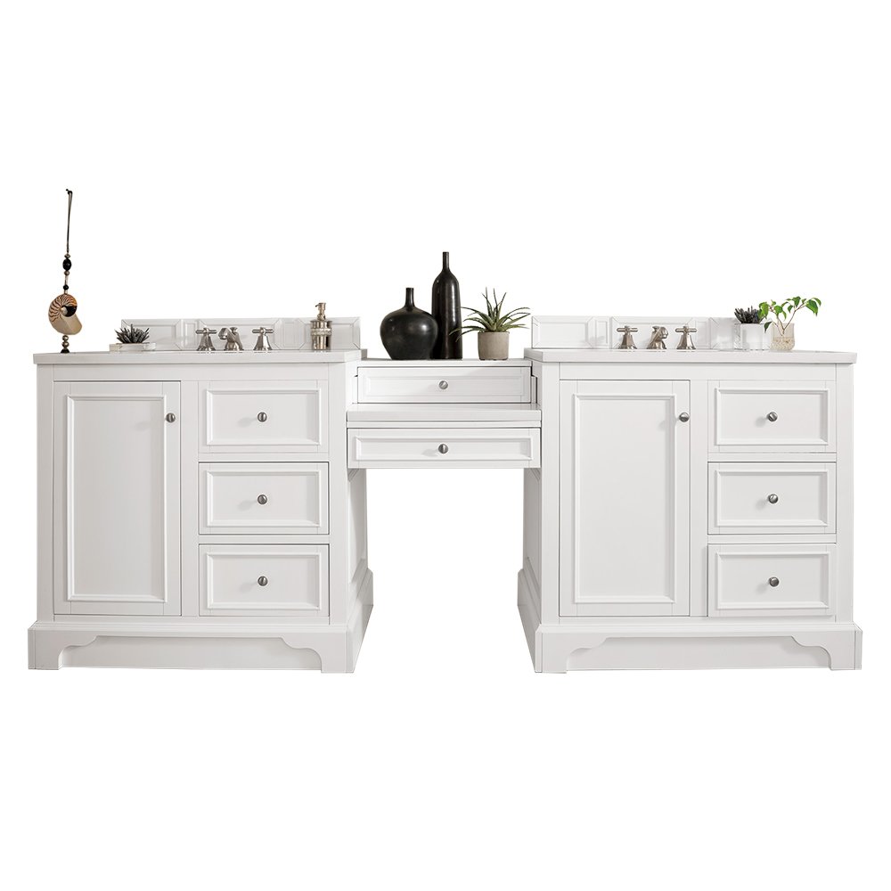 94" Double Vanity Set, Bright White w/ 3 CM White Zeus Quartz Top. Picture 1