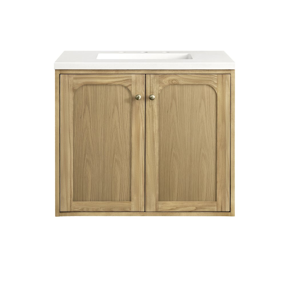 30" Single Vanity, Light Natural Oak w/ 3 CM White Zeus Top. Picture 4