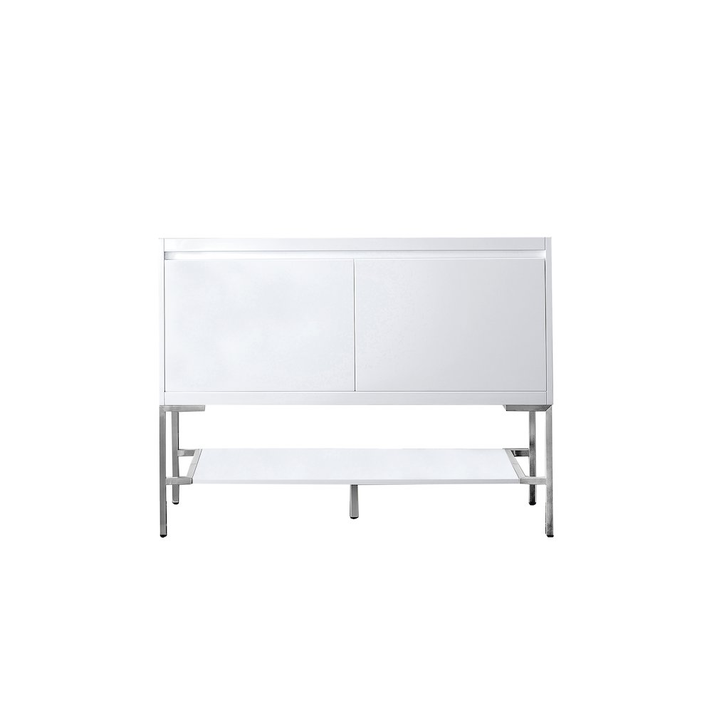 47.3" Single Vanity Cabinet, Glossy White, Brushed Nickel Base. Picture 1