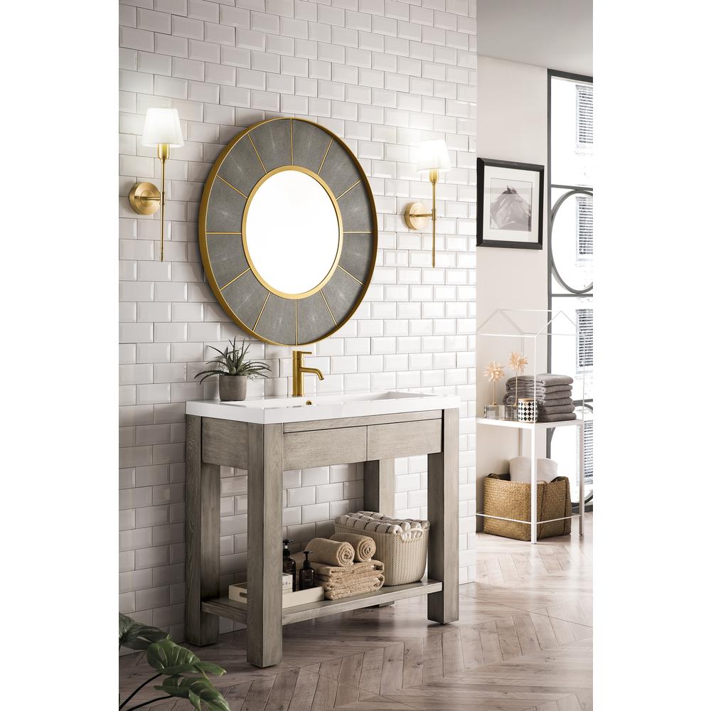 39.5" Wooden Sink Console, Platinum Ash w/ White Glossy Composite Countertop. Picture 3