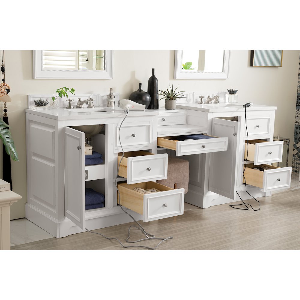 94" Double Vanity Set, Bright White w/ 3 CM White Zeus Quartz Top. Picture 5