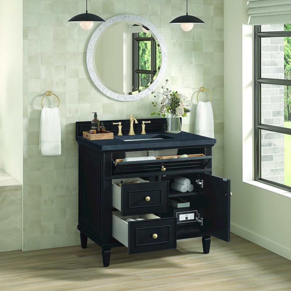 36" Single Vanity, Black Onyx w/ 3 CM Charcoal Soapstone Quartz Top. Picture 5