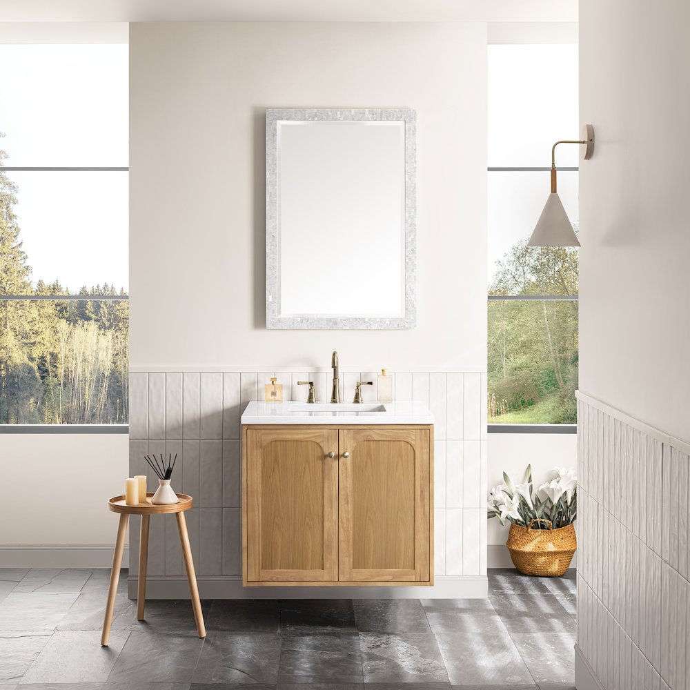 30" Single Vanity, Light Natural Oak w/ 3 CM White Zeus Top. Picture 5