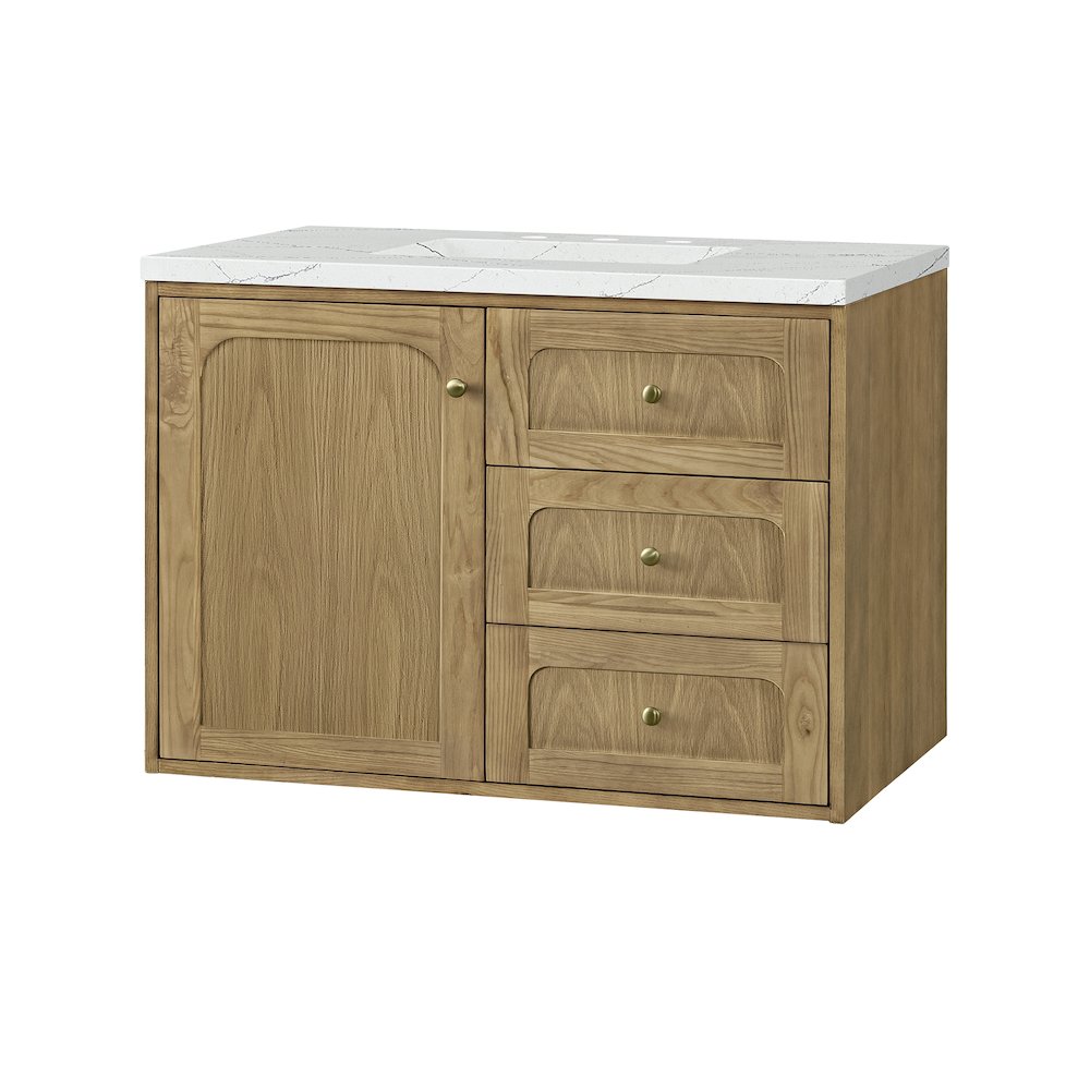 36" Single Vanity, Light Natural Oak w/ 3 CM Ethereal Noctis Top. Picture 10